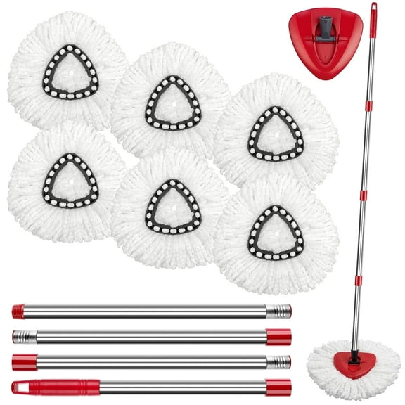 Treamon Spin Mop, 6 Pack Easy Cleaning Microfiber Mop Head Replacement  with Mop Handle, Mops for Floors
