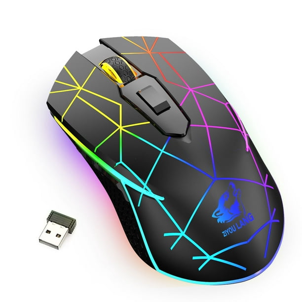 APPIE Wireless Gaming Mouse Rechargeable USB 2.4G Computer Mouse with 7  Colorful LED Lights, 3 Adjustable DPI, Silent Click, Ergonomic Optical Mice 