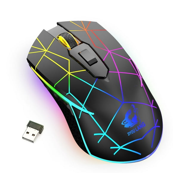 APPIE Wireless Gaming Mouse Rechargeable Computer Mouse with Rainbow RGB Backlight, 3 Adjustable DPI, 7 Buttons, Ergonomic Grip, USB 2.4GHz Optical Mice for Laptop PC Mac Gamer Office