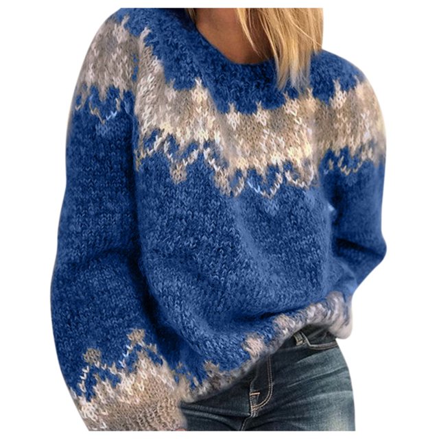 Économies d'Automne! Liquidation Chandails pour Femmes Tricot Manches Longues Chandails Surdimensionnés Mode Raglan Chaud Ample Haut d'Hiver Chandail Chandail Graphique Aztèque Ethnique Col Bateau Gris P