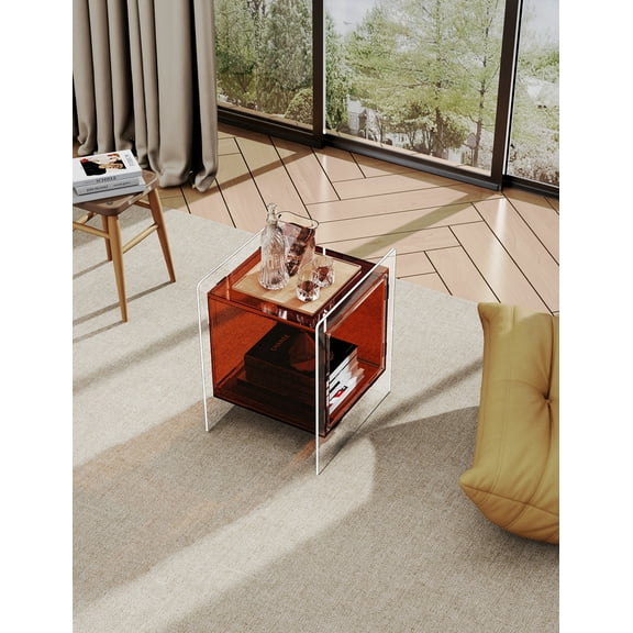 Acrylic Nightstand Colorful Bedside Table with Open Storage Shelf,Clear Side Table for Living Room (1, Dark Brown)