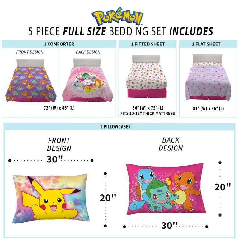 Pokemon Kids Piece Purple Pink Tie Dye Reversible Comforter, Bed