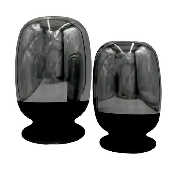 Bergamo Art Set of 2 Decorative Handmade Glass Flower Vases in Black and Silver