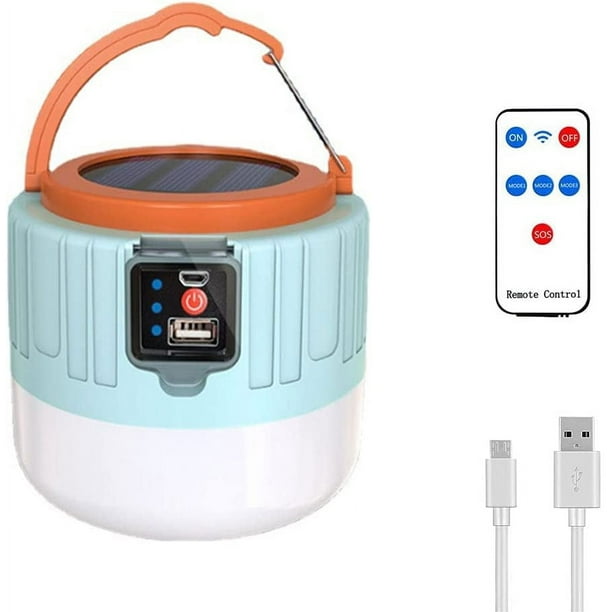 Lámpara solar de camping de 800 lúmenes, recargable, con control remoto y carga solar, 3 modos de iluminación.