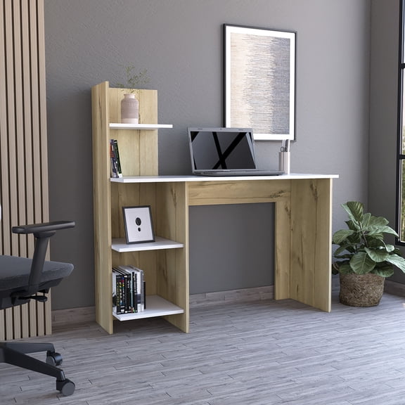 Home Office Desks, Desk Wichita, Four Shelves, Light Oak / White Finish, Multicolor Office Desks,Particle Board Computer Desks, Furniture Office Desks & Work Surfaces