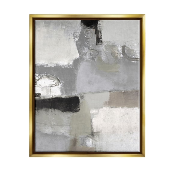 Stupell Industries Blocked Geometric Shapes Black Detail Circles Painting Metallic Gold Floating Framed Canvas Print Wall Art, Design by Lisa Ridgers