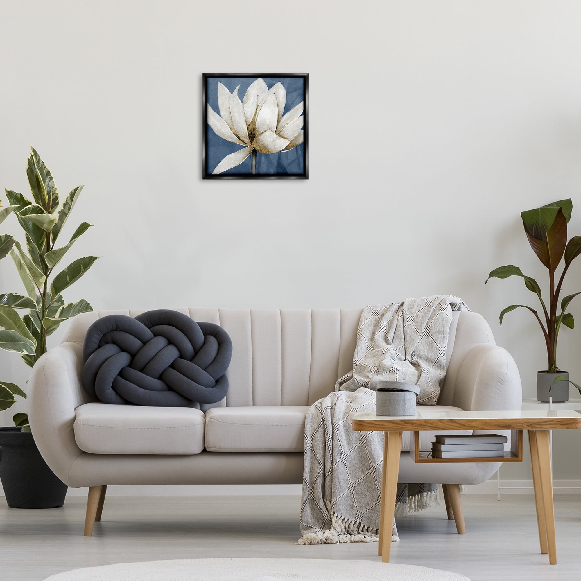 Stupell Industries White Lotus Blooms Botanical & Floral Painting Black Floater Framed Art Print Wall Art, 18 x 18