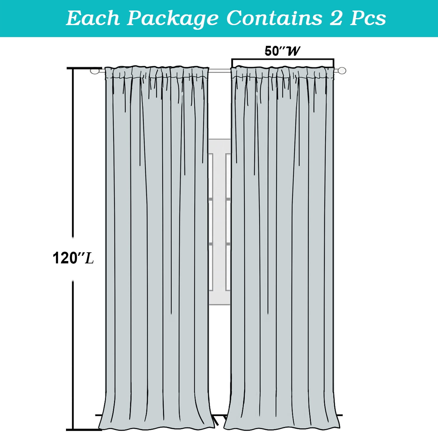 Patin SMWG Rod Pocket Blackout Curtains S2 Black 2x50x120"