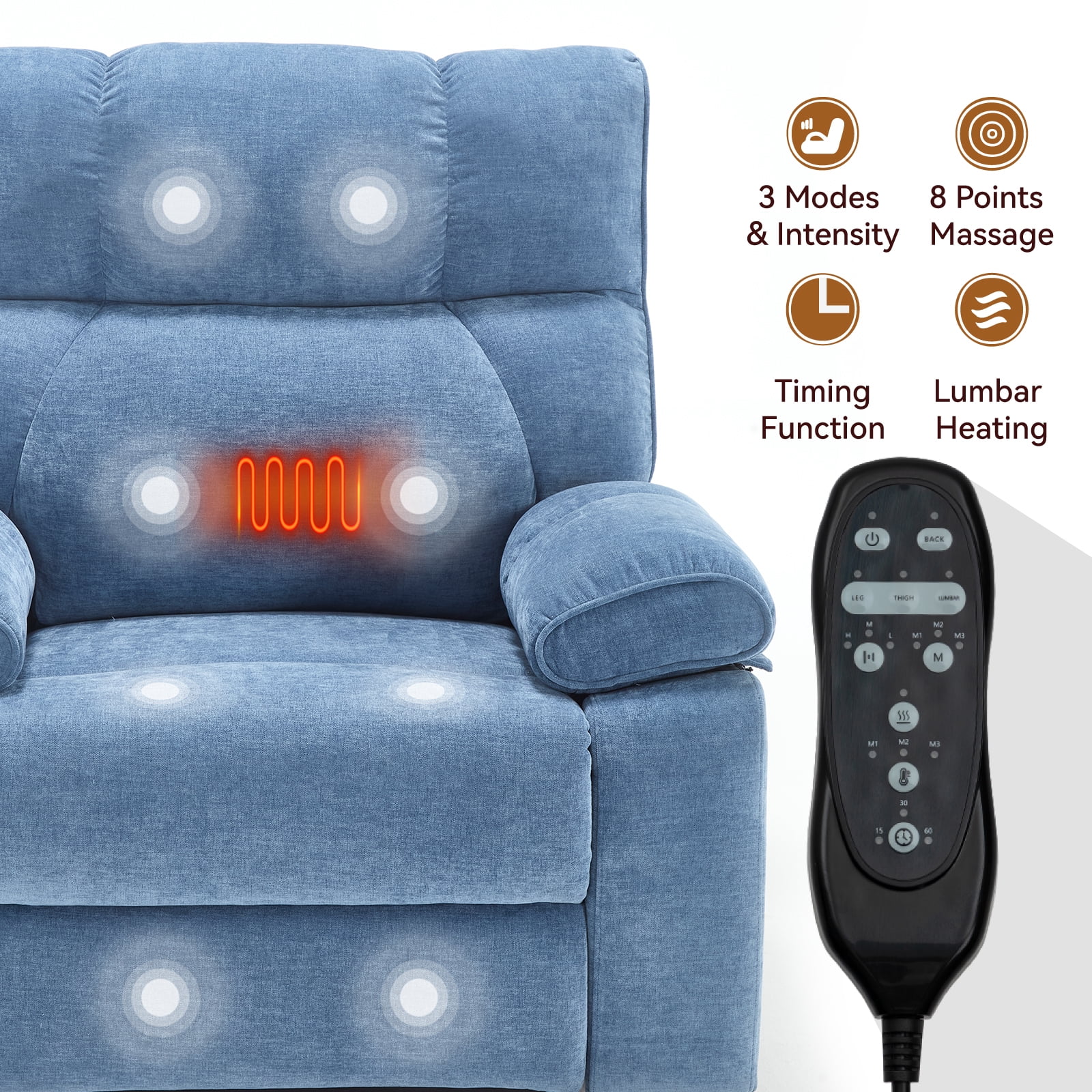 Alvantor Large Power Lift Recliner Chair for Elderly Dual Motor Chenille Electric Recliners Chair with Massage and Heat for Living Room Blue