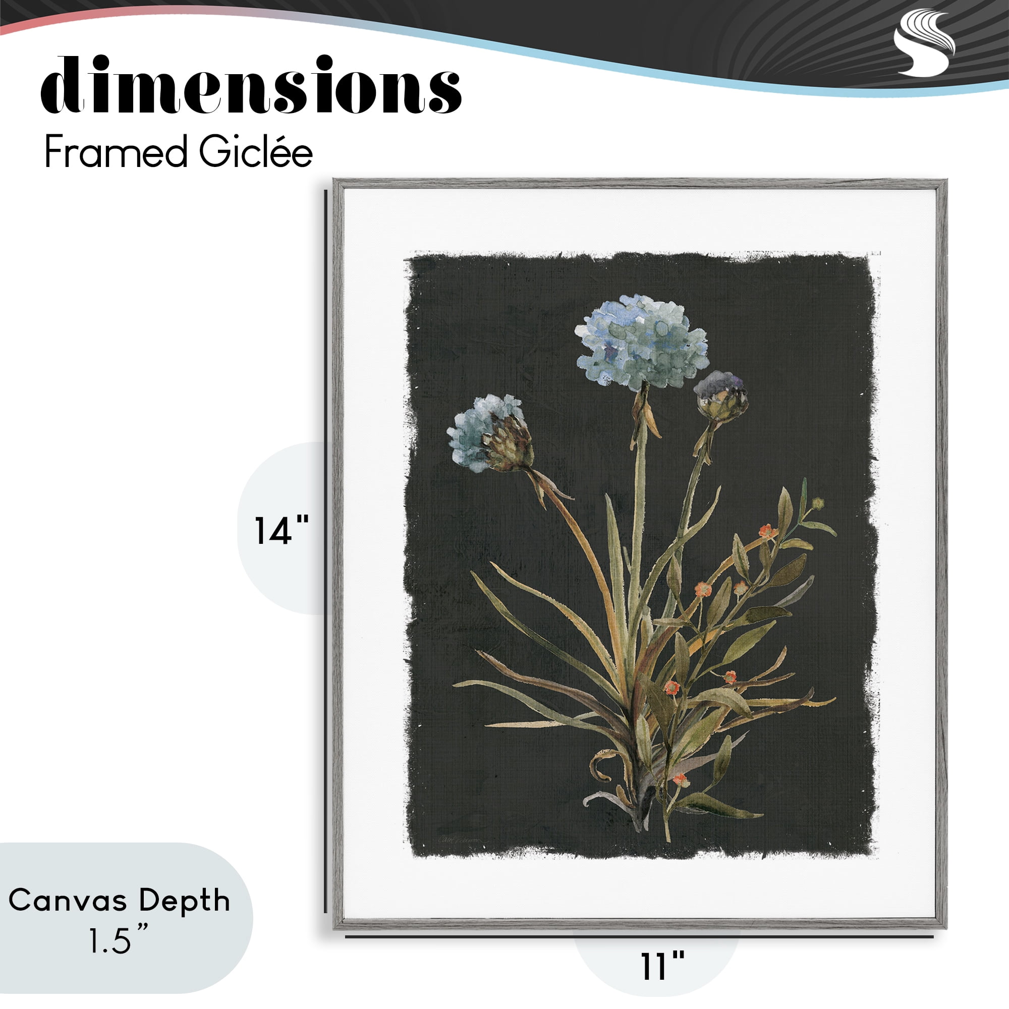 Stupell Industries Cerulean Bloom on Dark Green Gray Framed Giclee Art, design by Carol Robinson
