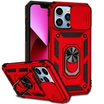 for iPhone 13 Pro Max Case, Soft TPU & Hard PC Anti-scratch Sliding Cover Full Protection Ring Stand Rotating Kickstand Holder Magnetic Shockproof Phone Case Cover for iPhone 13 Pro Max, Red