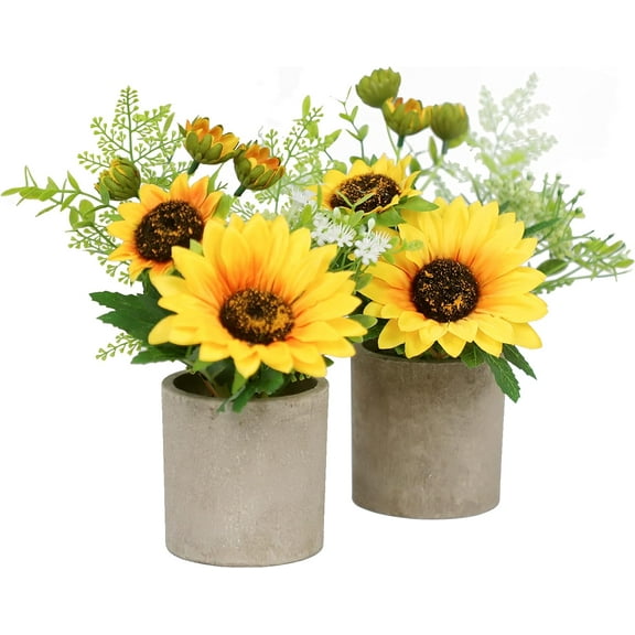 6pcs Sunflower Decor Artificial Potted Plants Yellow Fake Flower in Pots, Artificial Sunflower for Bathroom Home Kitchen Rustic Table Centerpiece Shelf Decor A