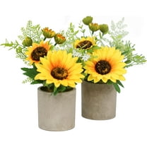 6pcs Sunflower Decor Artificial Potted Plants Yellow Fake Flower in Pots, Artificial Sunflower for Bathroom Home Kitchen Rustic Table Centerpiece Shelf Decor A