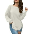 thumbnail image 2 of Hinvhai Women's Long Sleeve Round Neck Pullover Split Solid Color Top Round Neck Sweater On Seasonal Clearance White 10(XL), 2 of 3