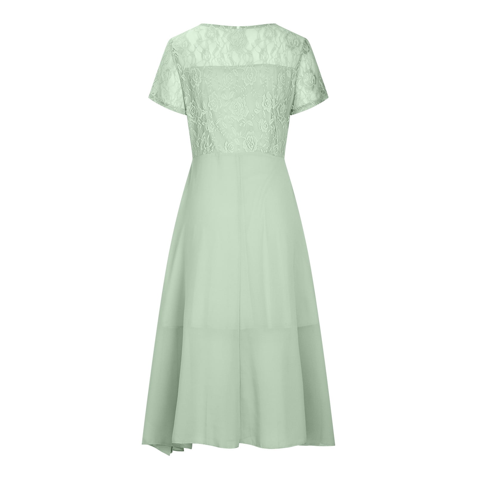 VERUGU Wedding Guest Dresses for Women Ladies Lace Chiffon Dresses Sexy  Round Neck Short Sleeve Prom Dresses Elegant Knee Length Midi Dress Evening  Party Dresses Green 3XL - Walmart Business Supplies