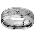 thumbnail image 2 of Tungsten Multiple Skull 8mm Brushed Gray Step Edges Men Ring, 2 of 2
