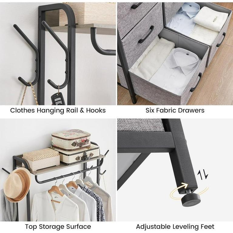 Jojoka 6-Drawers Dresser with Clothes Rack, 4 Hooks and Jojoka 6-Drawers Dresser with Clothes Rack, 4 Hooks and