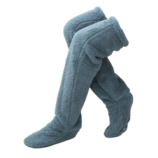 Calentadores de piernas de felpa, calcetines hasta el muslo, puños para botas, calcetines para botas, medias, accesorios de cosplay, calcetines borros Azul Sunnimix Calentadores de piernas de felpa