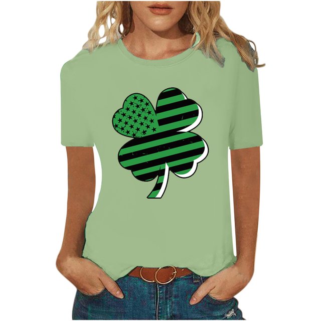 Pompotops Blouse Décontractée pour Femmes Imprimée pour la Saint-Patrick à Manches Courtes et Col Rond