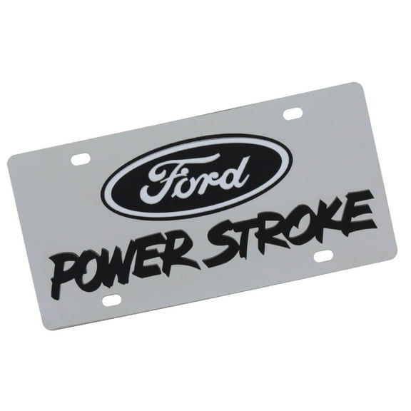 Ford Power Storke Dual Log License Plate (Black On Chrome)