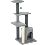 Multi-Level Cat Tree Tower with Cozy Plush House and Sisal Scratching Posts, 40.6"H Grey Cat Playground with Perch and Hanging Toy for Indoor Living Room and Bedroom Play