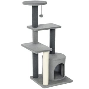 Multi-Level Cat Tree Tower with Cozy Plush House and Sisal Scratching Posts, 40.6"H Grey Cat Playground with Perch and Hanging Toy for Indoor Living Room and Bedroom Play