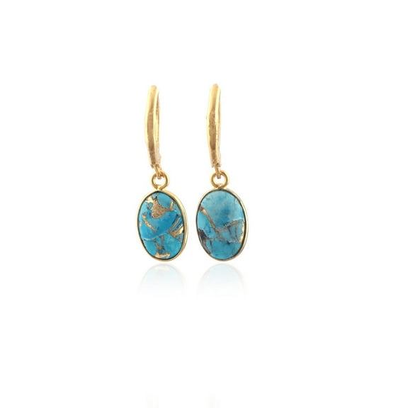 Zeva jewels Sky Blue Copper Turquoise Gemstone Gold-plated Earring For Wearing In Birthdays, Engagement, Anniversary, Social Gatherings