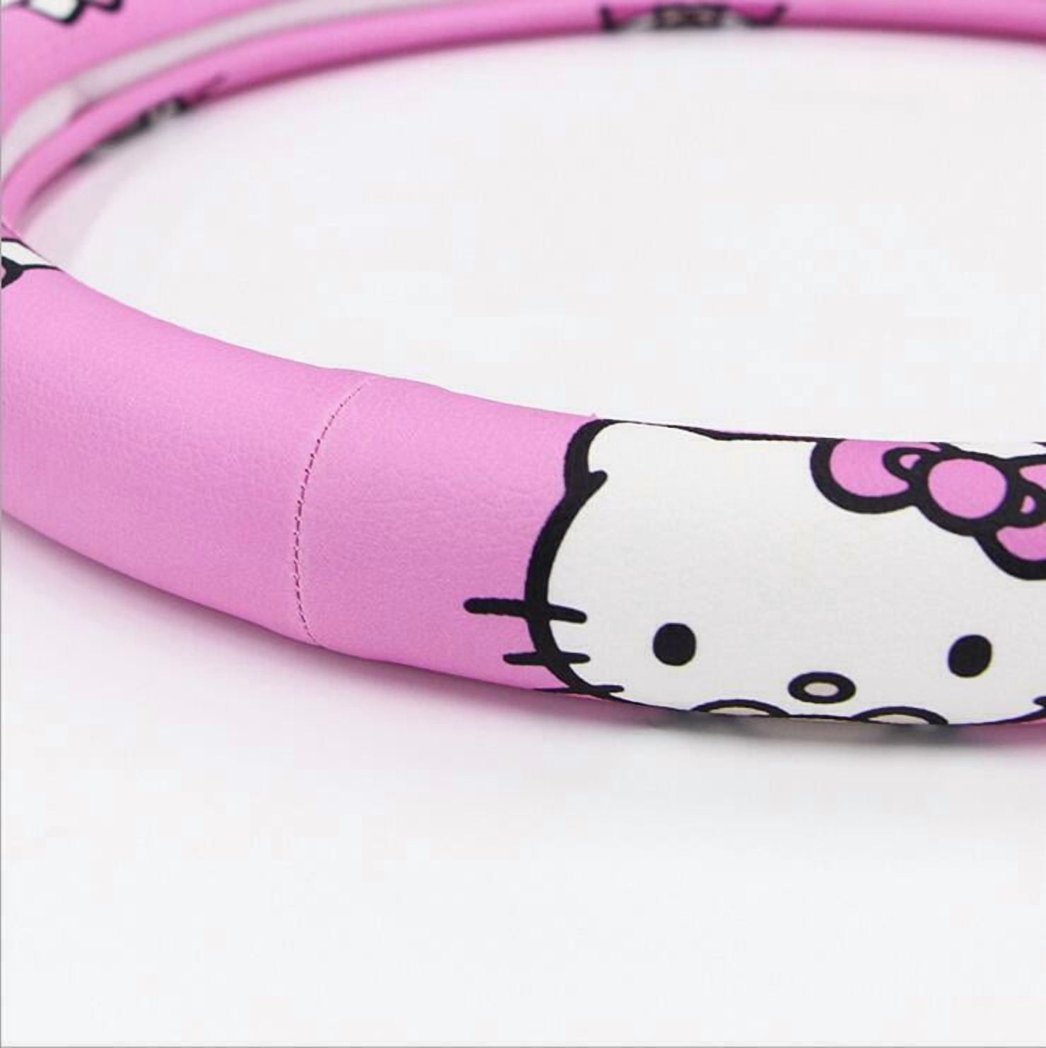 Cute Girl Ladies Pink Cartoon Hello Kitty Auto Car Steering Wheel Cover Universal 15in/38cm