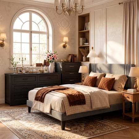 Bedroom Furniture Sets, Asofer Black Room Set Includes Queen Bed Frame, 5-Drawer Dresser & 6-Drawer Dresser