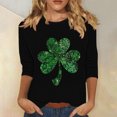 thumbnail image 1 of Meichang T-Shirts de la Saint-Patrick pour Femmes Manches 3/4 T-Shirts Graphiques Trèfle Chanceux Hauts Décontractés Col Rond Coupe Ample Blouses de Vacances en Liquidation, 1 of 4