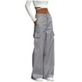 thumbnail image 2 of lulshou Women's Fashion Style Cargo Pants Straight Slim Work Pants Trousers Pants Casual Cargo Pants with Pockets, 2 of 9