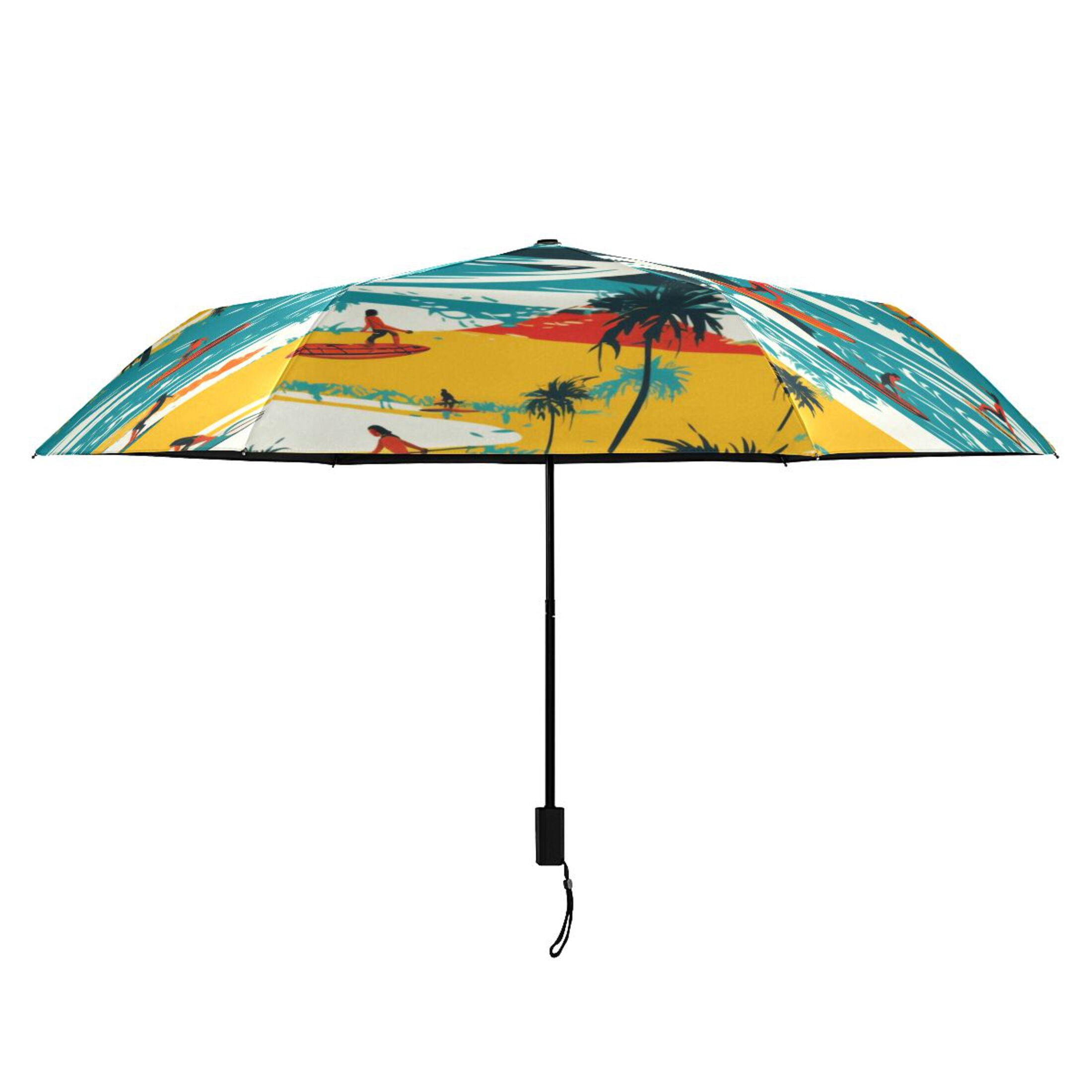 Summer Beach Palm Tree Compact Sun Umbrella Windproof Travel Umbrellas for Rain Strong Portable UV Protection