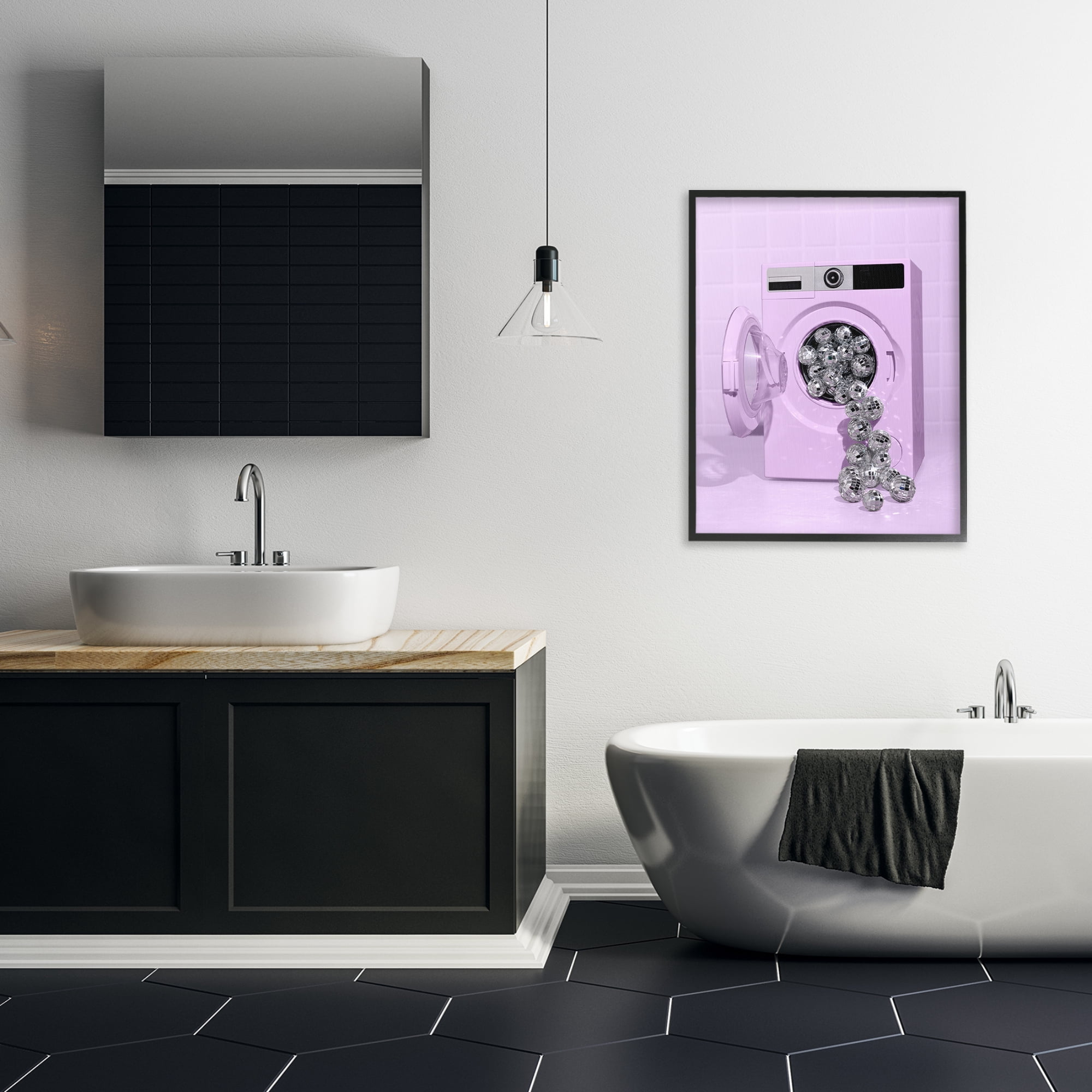 Stupell Industries Disco Laundry Machine over Purple Black Framed Giclee Art, design by LISH Creative