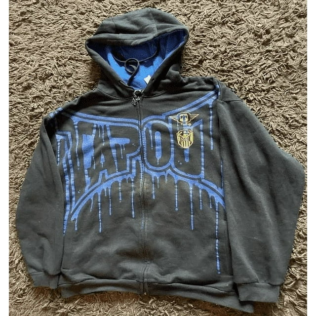 Embroidery Goth Hoodies Zip Up Long Sleeve Loose Jacket Coats Oversized Sweatshirts