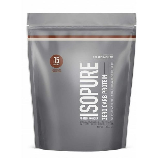 Isopure Zero Carb Protein Powder, Cookies & Cream, 25g Protein, 1 Lb