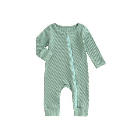 

Toddler Baby Casual Rompers Clothes Solid Ribbed Zipper Jumpsuit Long Sleeve Round Neck Autumn Clothing