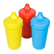 Re-Play Made in The USA 3pk No Spill Sippy Cups for Baby, Toddler, and Child Feeding - Red, Sky Blue, Yellow , Made from Eco Friendly Heavyweight Recycled Milk Jugs ,Preschool