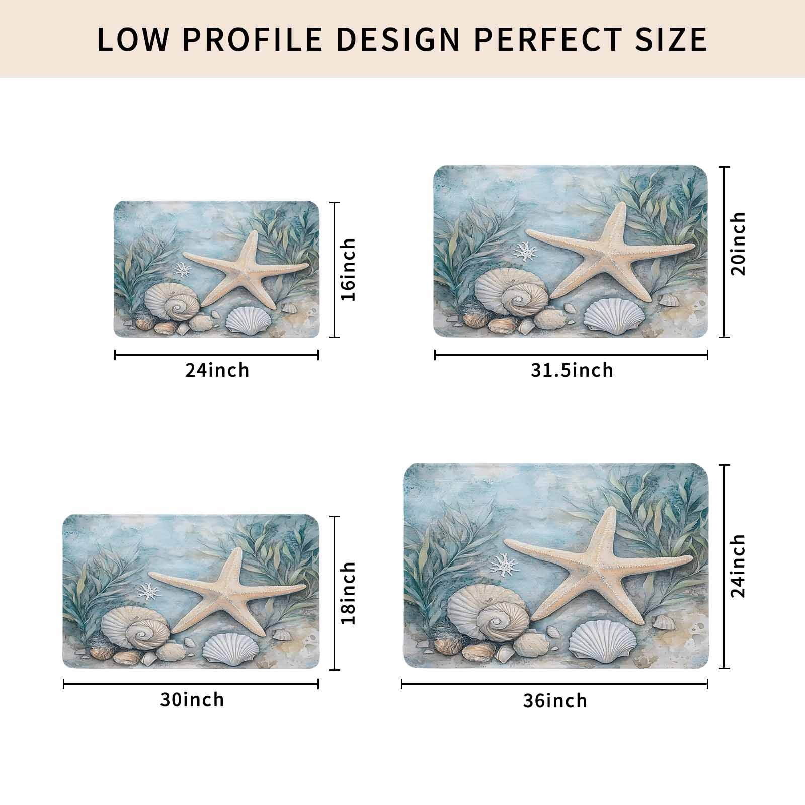 Coastal Starfish Doormat Outdoor Entrance 24"x36", Beach Summer Starfish Nautical Shell Blue Absorb Moisture Dirt Door Mats, Non-Slip Rubber Backing Floor Mats Indoor, Low-Profile Front Door Rugs