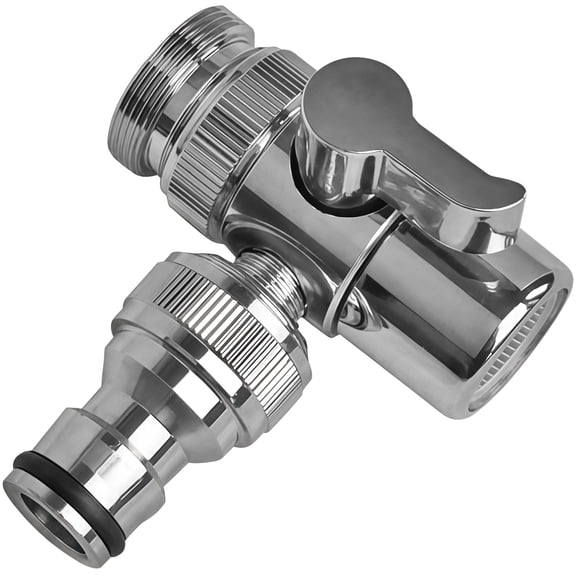 Universal Faucet Adapter for Washing Machine, Copper Splitter Connector with 24 External and 22 Internal Threads, Rotating Control Switch, Compact Design, Leak-Proof Rubber Seal for Easy Installation