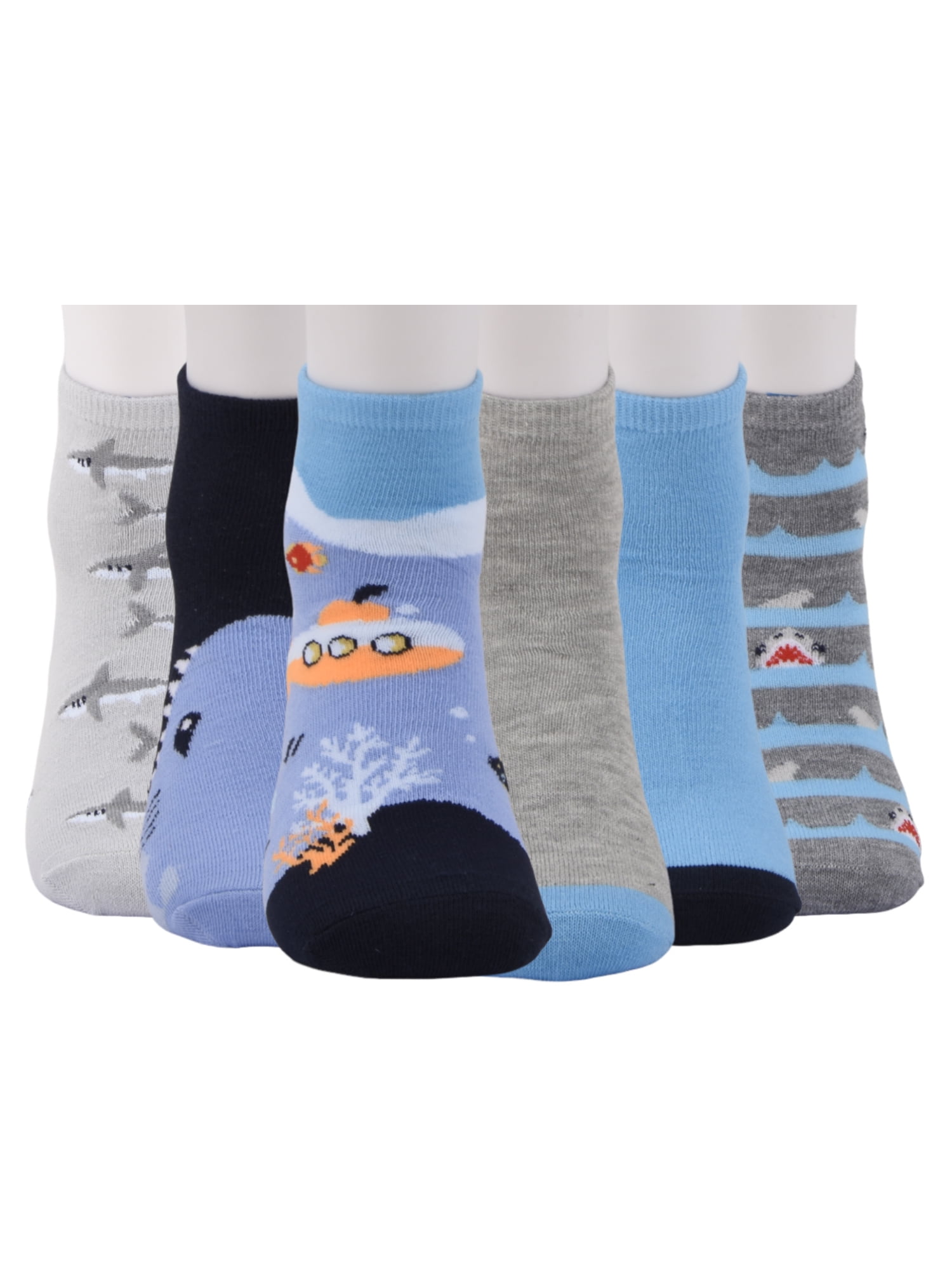 Wonder Nation Mid Crew Graphic Socks, 6-Pack Boys Shoe Size S (4-8.5) - L (3-9)