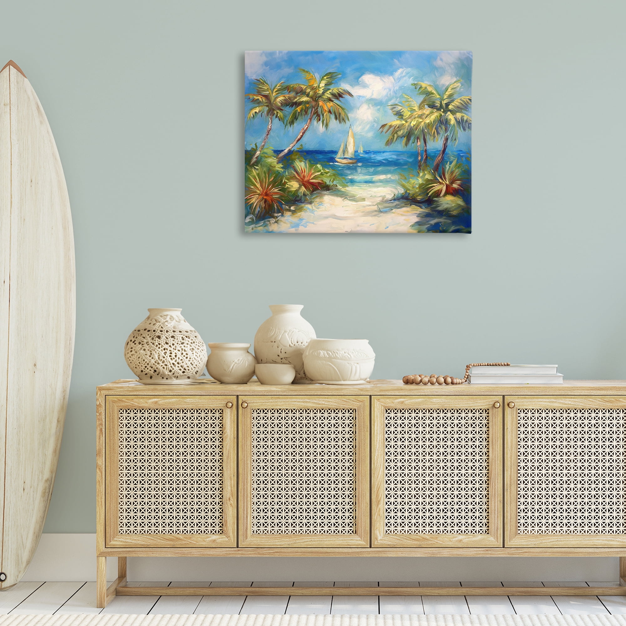 Stupell Industries Tropical Paradise Harbor Coastal Painting Gallery Wrapped Canvas Art Print Wall Art, 40 x 30
