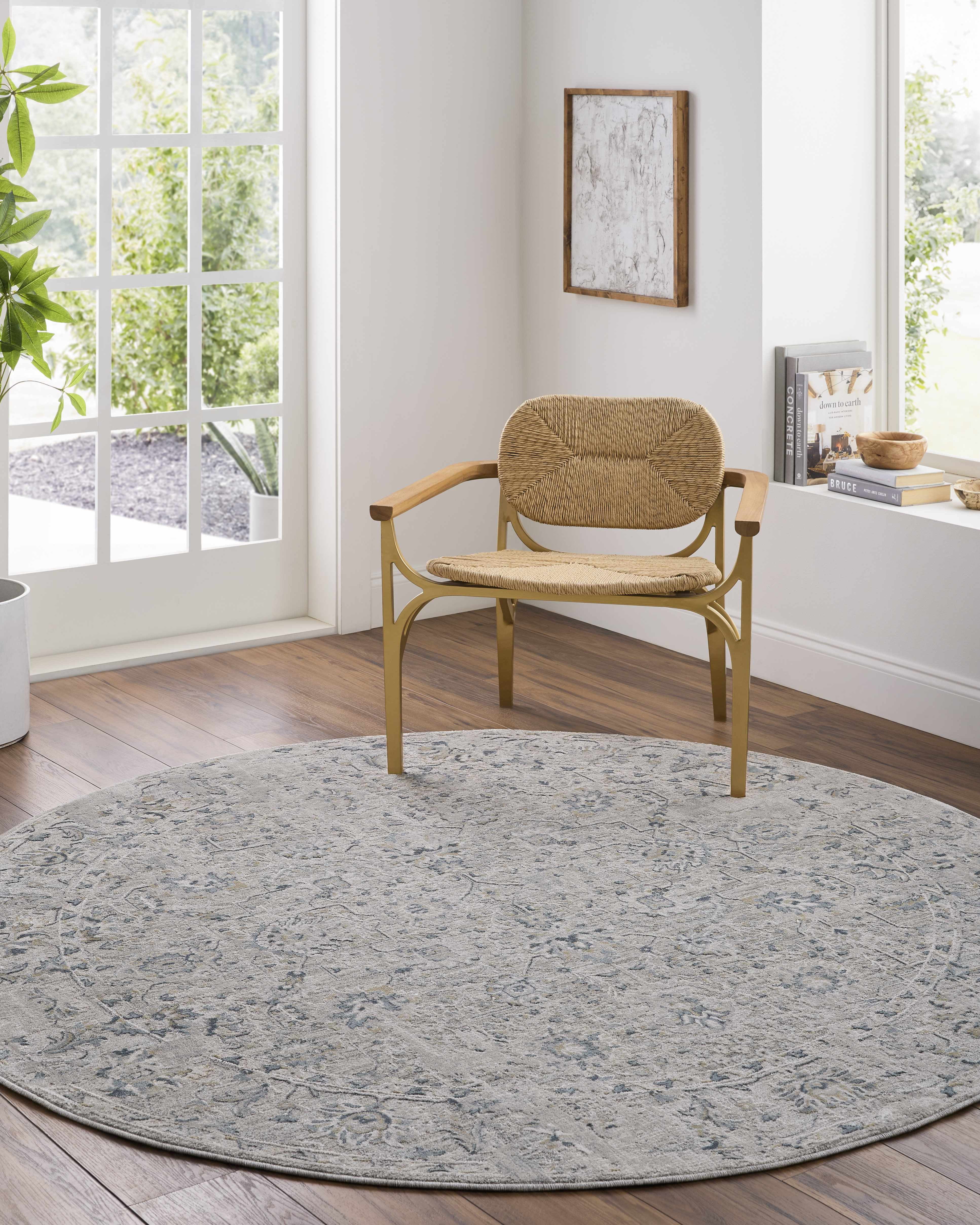 Hauteloom Claydon Living Room, Bedroom Area Rug - Bohemian Traditional Farmhouse - Blue, Gray, Olive - 7'10" Round