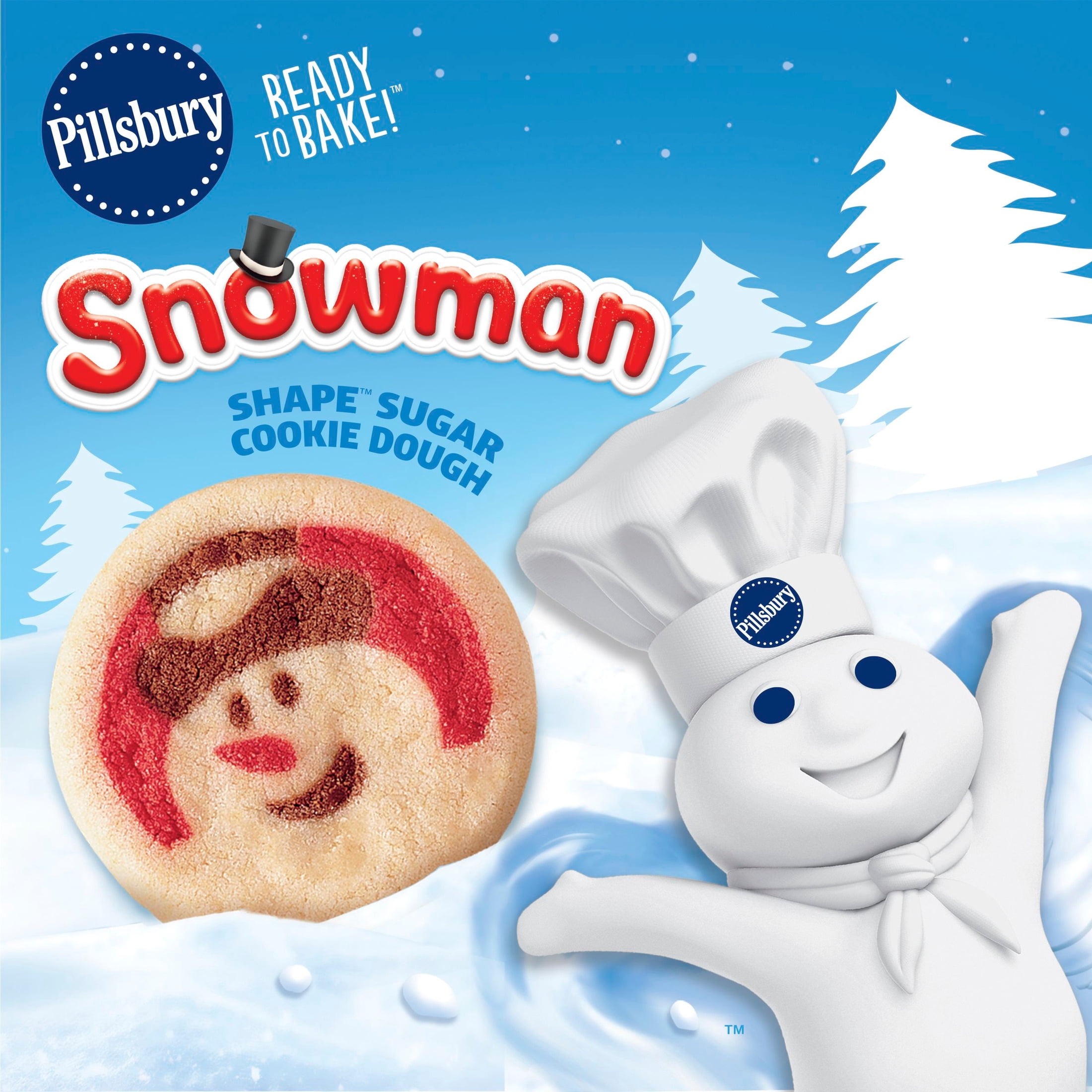 Pillsbury Ready to Bake! Snowman Shape Sugar Cookie Dough, 20 Cookies, 9.1 oz