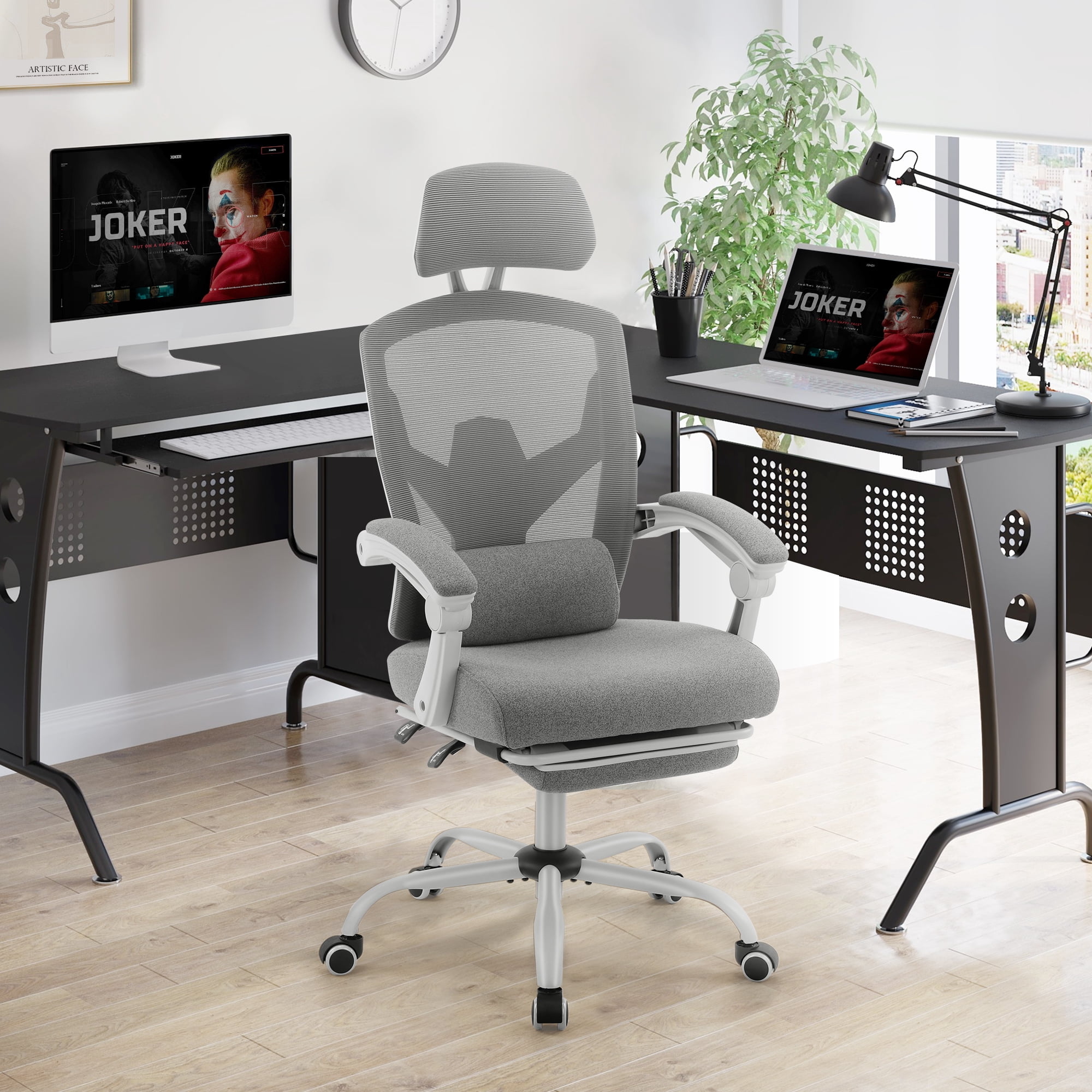 CONCETTA Ergonomic High Back Mesh Office Chair with Headrest, Footrest, Armrests for Adults, Gray