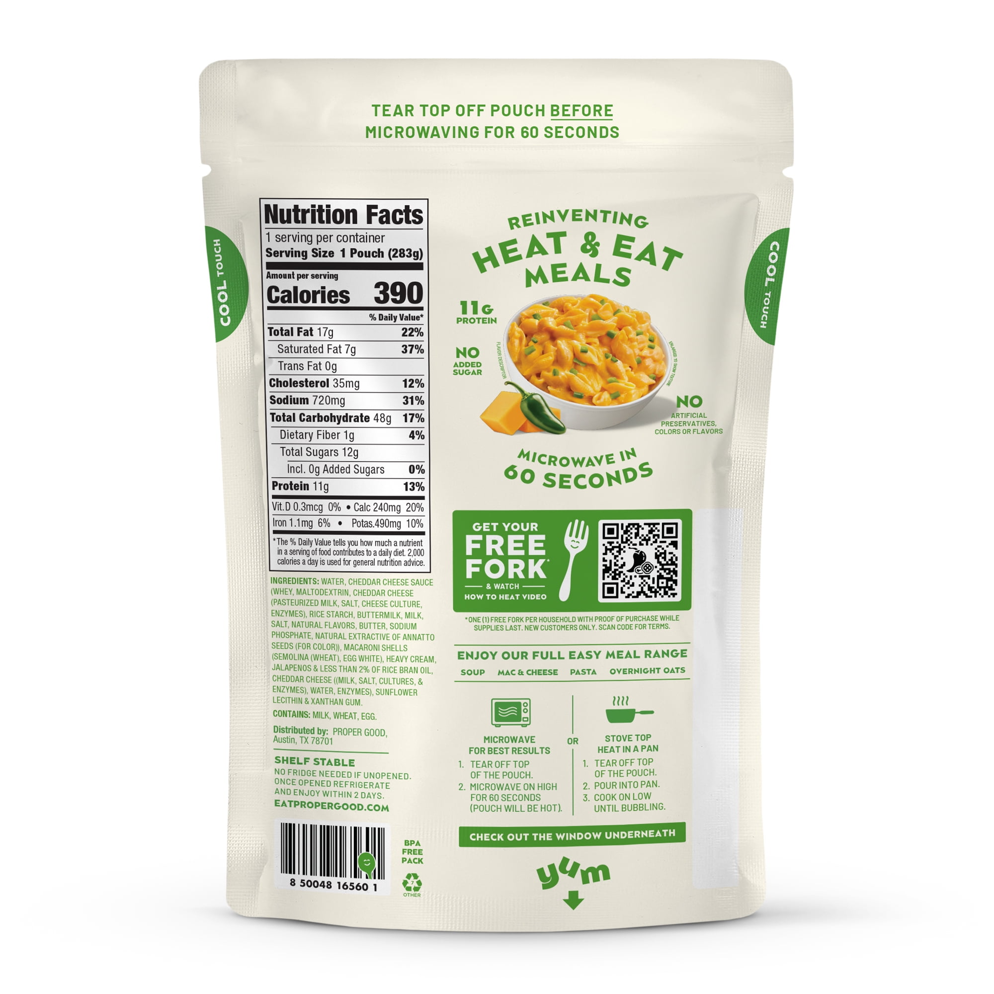 Proper Good Spicy Cheddar Mac and Cheese, Ready in 60 Seconds, Shelf-Stable Meal, 10oz
