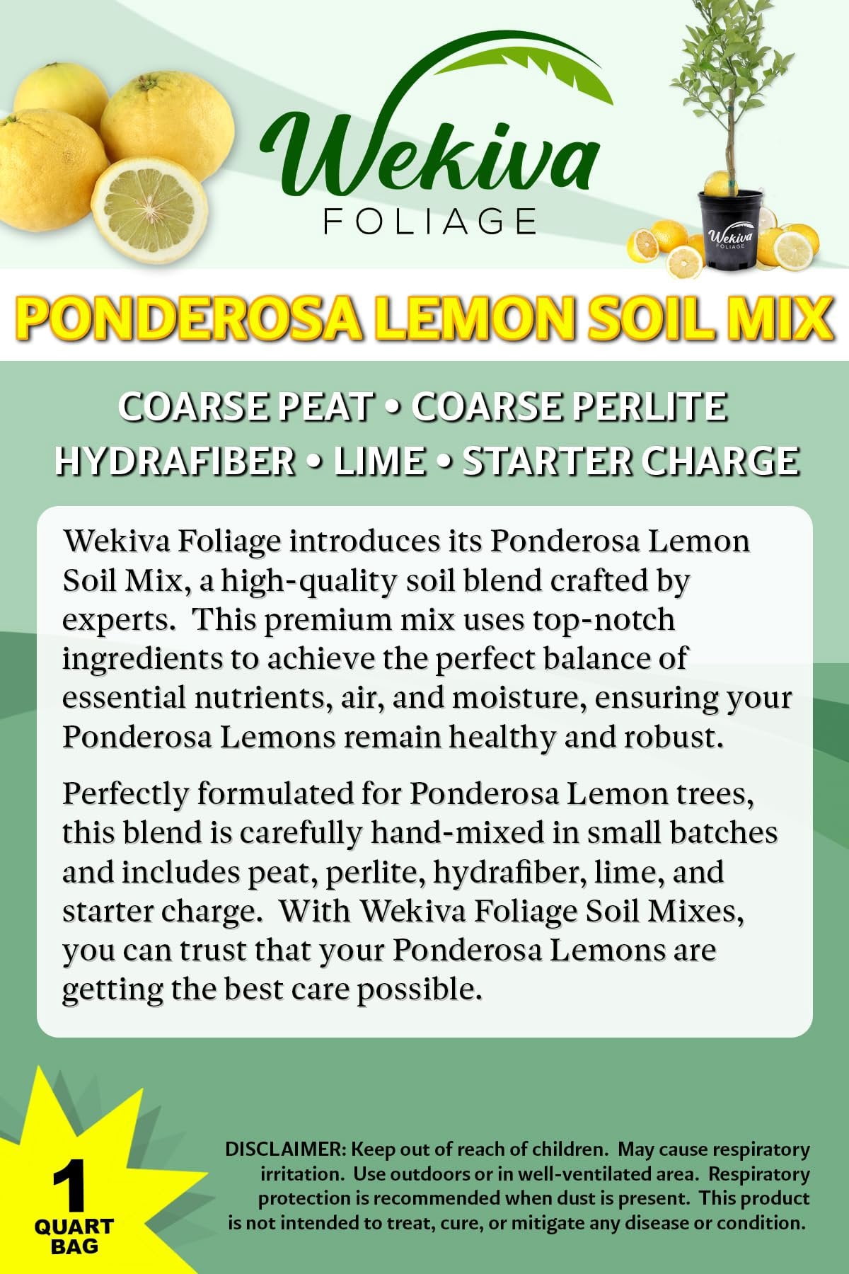 Ponderosa Lemon Tree Growing Soil Mix  3 Quarts - Custom Soil Blend  Potting Mix for Ponderosa Lemon Trees  Specially Developed by and for Professional Nursery Growers - Nutrient-Rich Formula