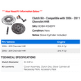 thumbnail image 2 of Clutch Kit - Compatible with 2006 - 2011 Chevy HHR 2007 2008 2009 2010, 2 of 2