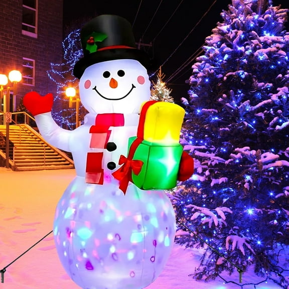 5FT Christmas Inflatables Snowman with Rotating Lights, Blow Up Snowman Outdoor Decoration LED Lighted Snow Man Christmas Decor for Yard Patio Garden Lawn Xmas Holiday Indoor Party