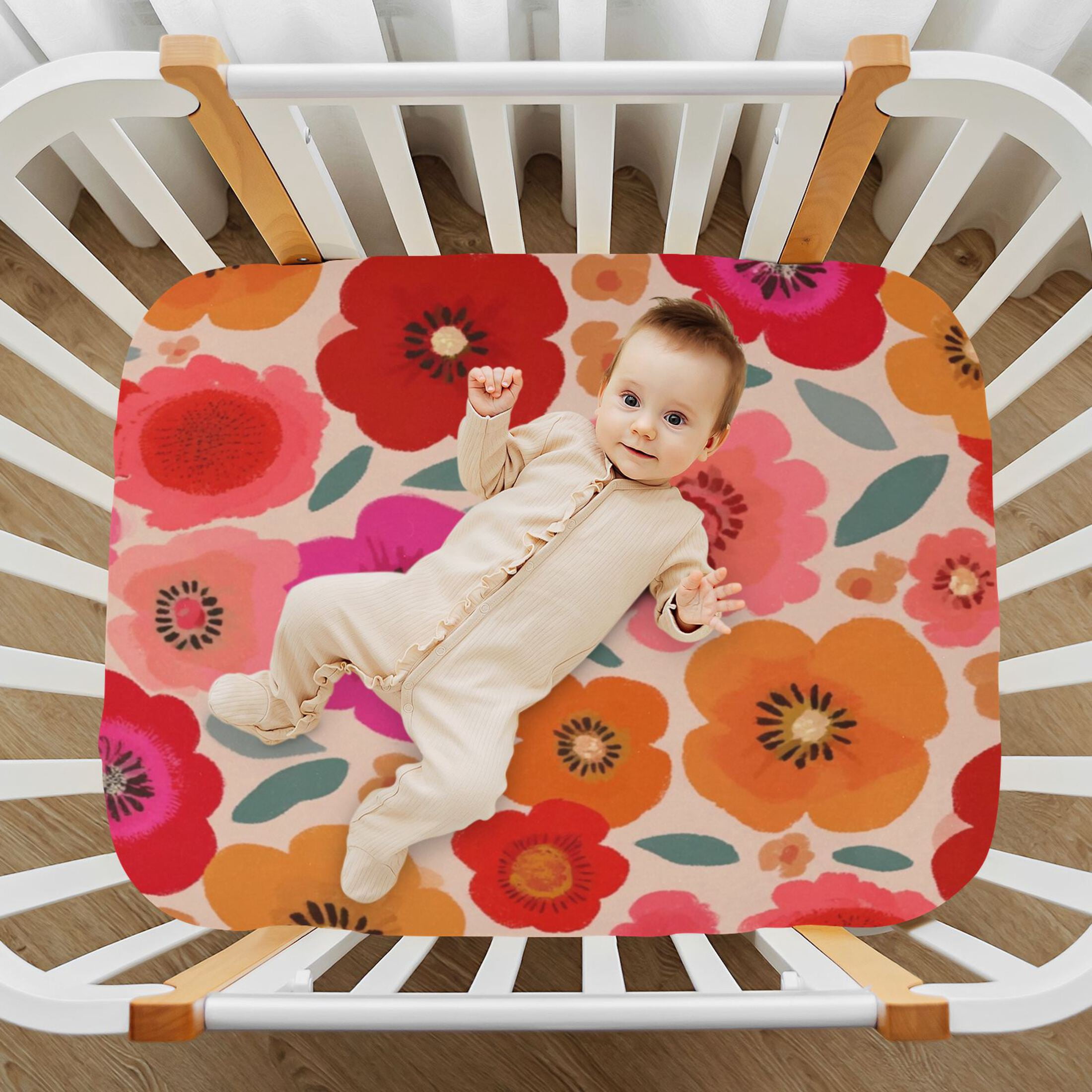 Baby Essentials 52”x 28”- Standard Cotton-like Modal Elastic- The Vibrant Flower Design Crib Sheets for Newborns and Toddlers