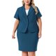 thumbnail image 1 of Conjunto de traje de oficina para mujer de talla grande de 2 piezas, blazer de manga corta con falda lápiz y botón 1X en azul pavo real, 1 of 6